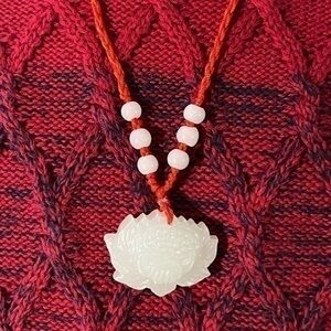 (N2) New Carved jade lotus necklaces
